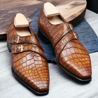 Handmade Men's Alligator Leather Double Buckle Dress Shoes - Thumbnail 1
