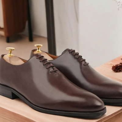 Men's handmade dark brown leather whole cut shoes, dress shoes - Thumbnail 1