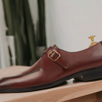 Handmade Brown Genuine Leather Shoes, Men's Formal Buckle Wedding Shoes - Thumbnail 2