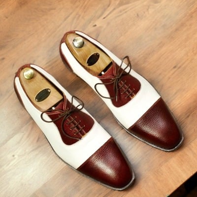 Handmade men's two tone leather laceup captoe shoes - Thumbnail 1