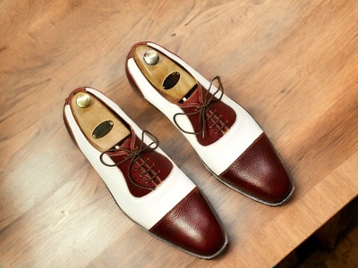 Handmade Men's Two tone Leather Laceup CapToe Shoes