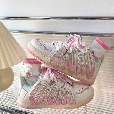 Pink white gradient letter sneakers for women