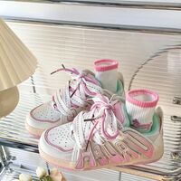 Pink White Gradient Letter Sneakers For Women - Thumbnail 2
