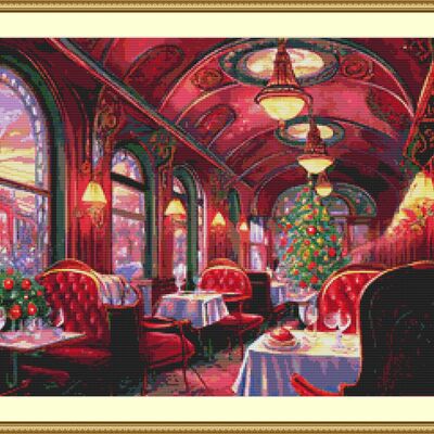 Christmas in the dining car cross stitch pattern
