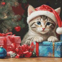 Christmas Kitten Cross Stitch Pattern - Thumbnail 1