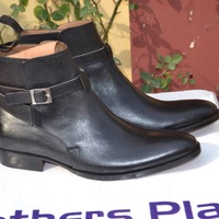 Mens Handmade Unique Leather  Black High Ankle Boots - Thumbnail 1