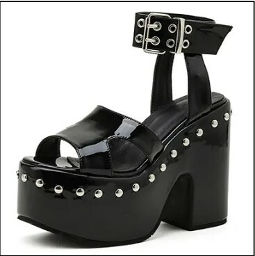 Mori Girl Rivet Black Gothic Punk Sandals