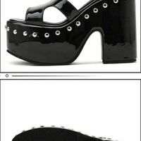 Mori Girl Rivet Black Gothic Punk Sandals - Thumbnail 5