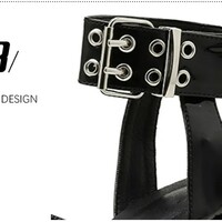 Mori Girl Rivet Black Gothic Punk Sandals - Thumbnail 9