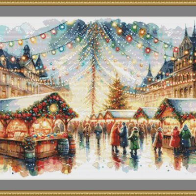Christmas market cross stitch pattern