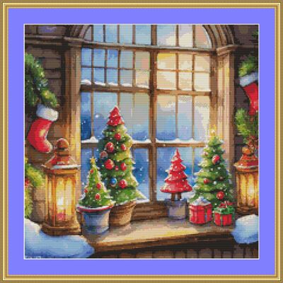 Christmas shelf cross stitch pattern
