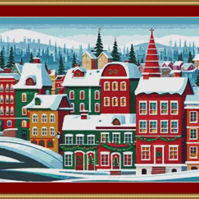 Christmas street cross stitch pattern