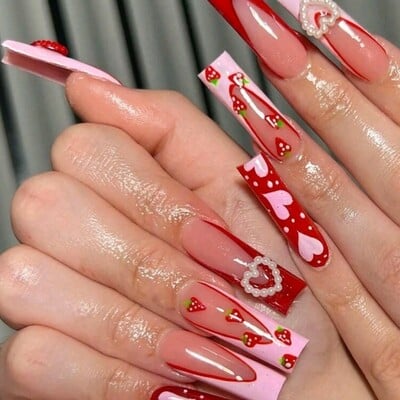 Heart/strawberry nails