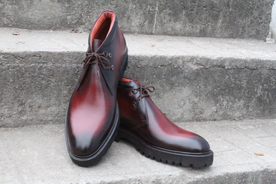 Crafted Leather Chukka Boots Burnished Burgundy Patina Leather