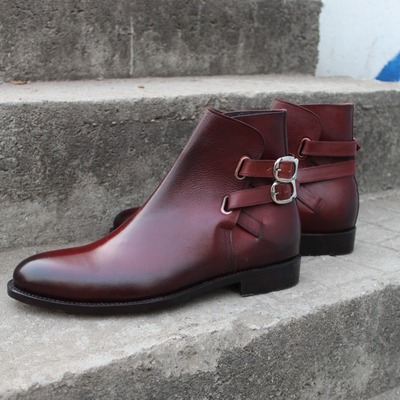 Crafted leather burgundy double buckle strap jodhpur boots  - Thumbnail 5