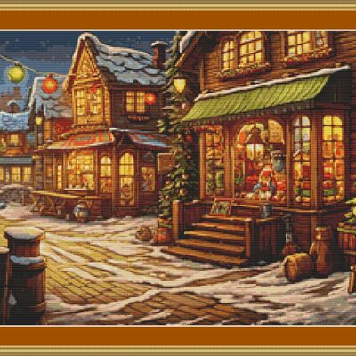 Cobbled christmas street cross stitch pattern