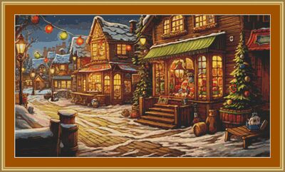 Cobbled Christmas Street Cross Stitch Pattern