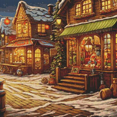 Cobbled christmas street cross stitch pattern