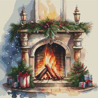 Festive Fireplace Cross Stitch Pattern - Thumbnail 1