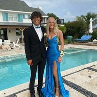 Elegant A Line Blue V Neck Prom Dress With Split - Thumbnail 1