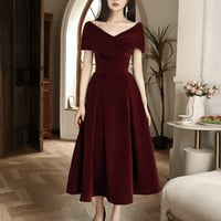 Burgundy Velvet V-Neck Short Prom Dress - Thumbnail 1