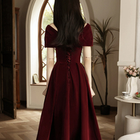 Burgundy Velvet V-Neck Short Prom Dress - Thumbnail 2