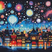 Fireworks Celebration Cross Stitch Pattern - Thumbnail 1