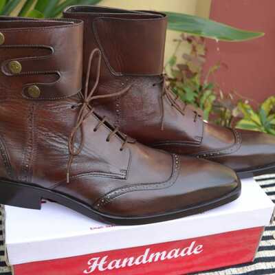 Crafted leather brown ankle high lace up dress boot - Thumbnail 3