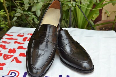 Crafted Leather Handmade Men Alligator Black Loafers Moccasin Crocodile Dress Shoes