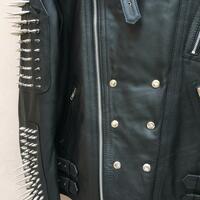 Crafted Leather Men's Handmade Black Silver Long Spiked Studded Cowhide Leather Jacket - Thumbnail 1