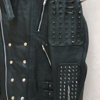 Crafted Leather Men's Handmade Black Silver Long Spiked Studded Cowhide Leather Jacket - Thumbnail 2