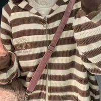 Brown Stripe Zipper Cardigan  - Thumbnail 2