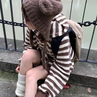 Brown Stripe Zipper Cardigan  - Thumbnail 4