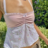 Pink Lace Floral Milkmaid Tank Top - Thumbnail 3