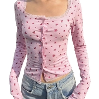 Pink Flower Lace Long Sleeve Shirt  - Thumbnail 2