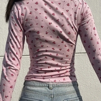 Pink Flower Lace Long Sleeve Shirt  - Thumbnail 1