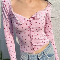 Pink Flower Lace Long Sleeve Shirt  - Thumbnail 3