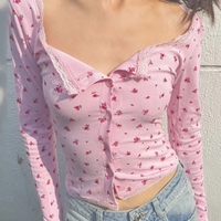 Pink Flower Lace Long Sleeve Shirt  - Thumbnail 4