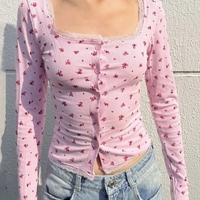 Pink Flower Lace Long Sleeve Shirt  - Thumbnail 5