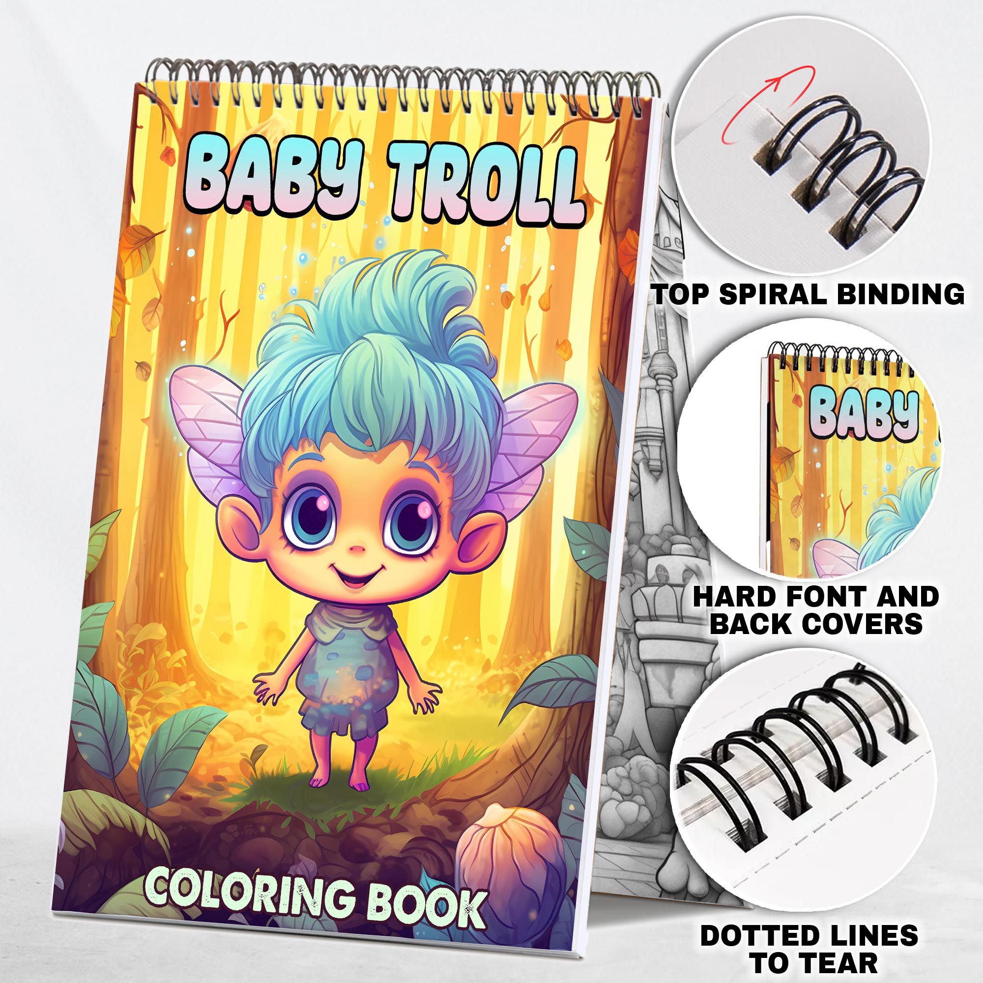 Baby Troll Spiral Bound Coloring Book, Delight in 30 Whimsical Baby