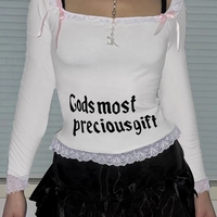 White Square Neck Lace Long Sleeve Crop Top - Thumbnail 2