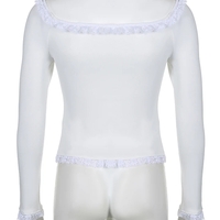 White Square Neck Lace Long Sleeve Crop Top - Thumbnail 4