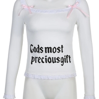 White Square Neck Lace Long Sleeve Crop Top - Thumbnail 5