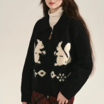 Squirrel graphic zipper sweater