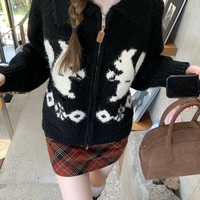 Squirrel Graphic Zipper Sweater - Thumbnail 1