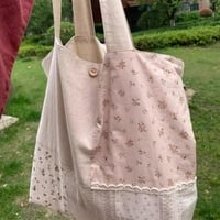 Flower Patchwork Contrast Print Tote Bag - Thumbnail 5