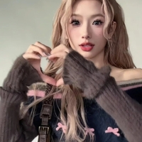 Brown Fairy Bow Off Shoulder Sweater  - Thumbnail 1