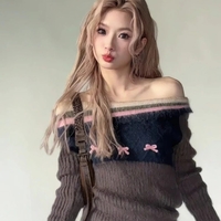 Brown Fairy Bow Off Shoulder Sweater  - Thumbnail 3