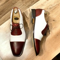 Handmade Men's Two tone Leather Lace up Cap Toe Dress shoes - Thumbnail 1