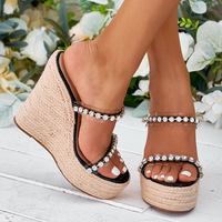 Women's Fashionable Roman Style Round Toe Rhinestone Belt Casual Large Size Wedge Heel 2 colors - Thumbnail 2
